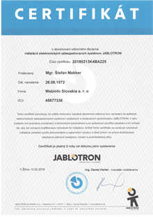 Certifikát JABLOTRON 
