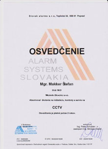 Osvedčenie CCTV