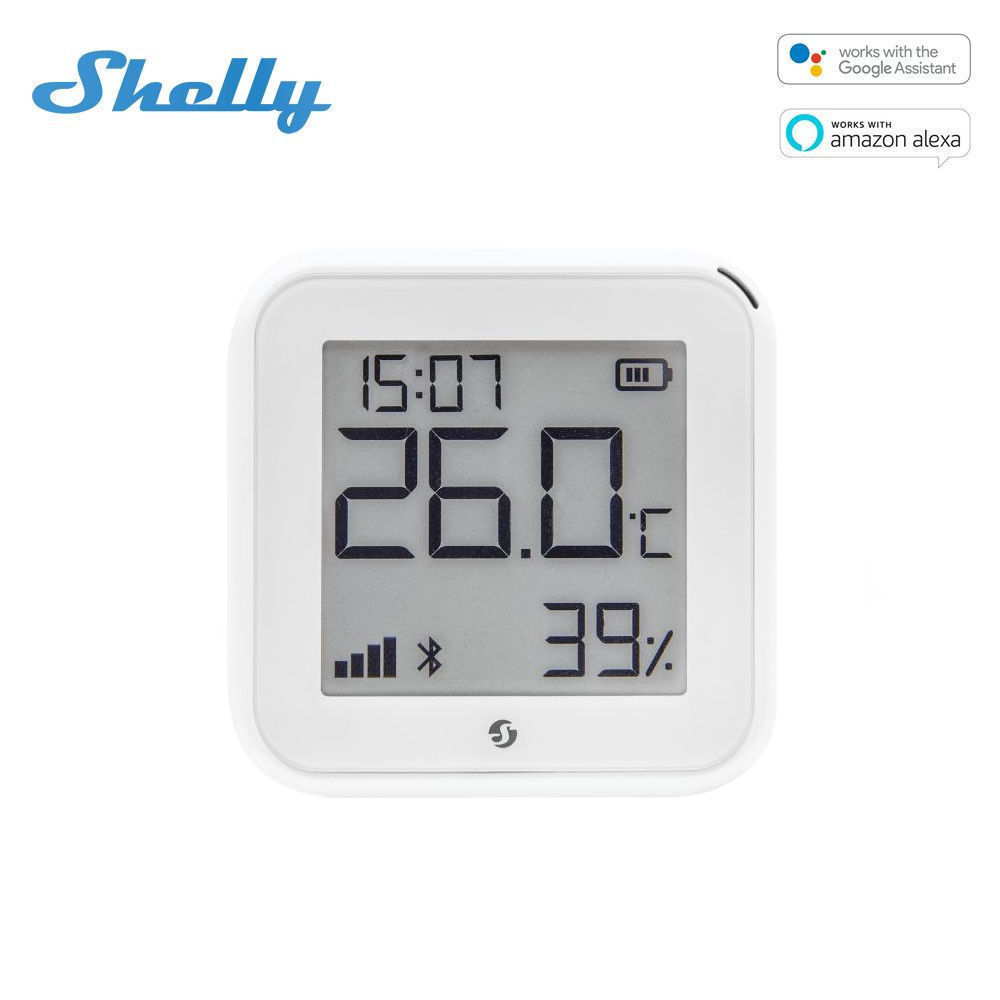 Shelly PLUS GEN3 H&T Wi-Fi + Bluetooth snímač vlhkosti a teploty s e-papierovým displejom Biela