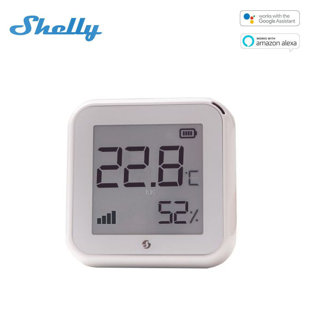 Shelly PLUS H&T Wi-Fi + Bluetooth snímač vlhkosti a teploty s displejom (biely)